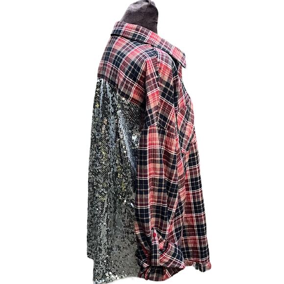 Andree by Unit Cactus Sequence Back Button Down Plaid  Blouse L - Picture 1 of 8